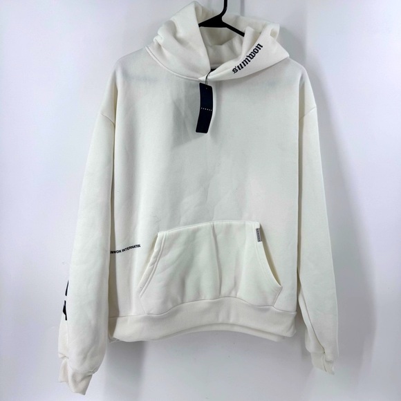 NWT Sumwon International Off- White Sweatshirt with Drawstring Hood - Picture 3 of 14